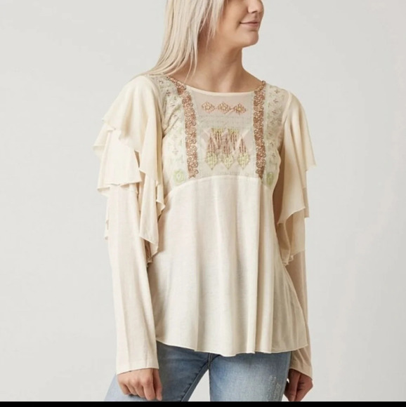 Free People La Cienega Embroidered Top Ruffled Layered Lace Eyelet Bohemian XS - Picture 6 of 16